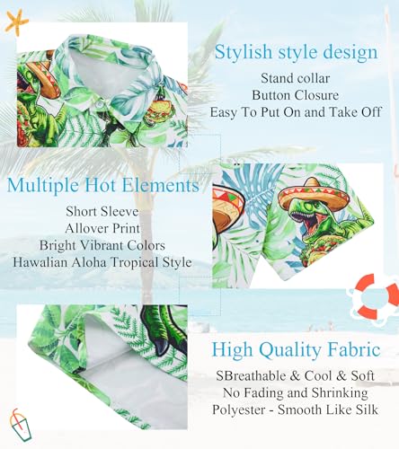 Image of uideazone Boys Hawaiian Shirts Novelty Printed Funky Short Sleeve Button Down Shirt Kids Aloha Luau Shirt 7-14T