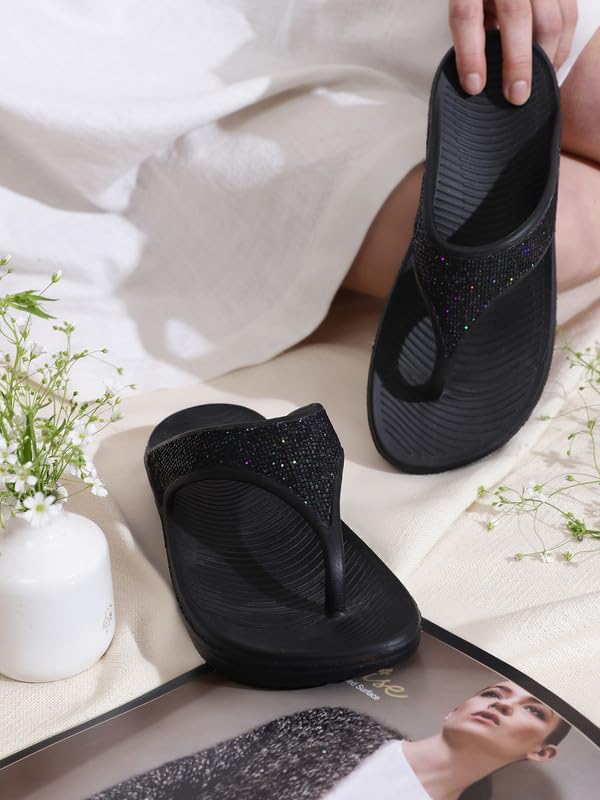 Image of GOLDSTAR SASHA-02 Black Comfortable EVA Waterproof Slippers Flip Flops Chappals Cushioned Sliders Daily Use Slipper Slip-On Slipper /Sliders For Women