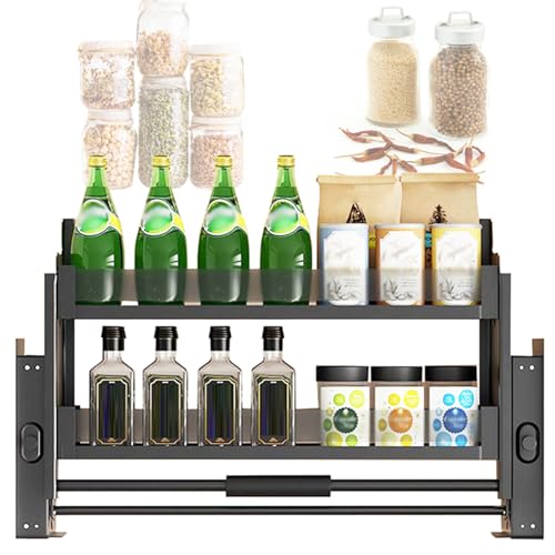 Estante extraíble – Organizador de almacenamiento de pared de 2 niveles para armarios de cocina, práctico sistema de estantería para bares y cafeterías