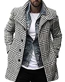  Onsoyours Hommes Manteau Chaud Long Veste Epais Parka Trench Coat Slim Classique Trenchcoat Manteau à Carreaux de Mode A Gris XS