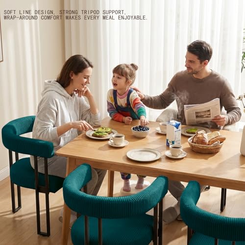 Image of Modern Corduroy Dining Chairs Set of 4 with Metal Legs,Comfy Accent Dining Room Chairs Upholstered Kitchen Side Chairs with Curved Backrest for Dining Room Kitchen Living Room (Teal,4)