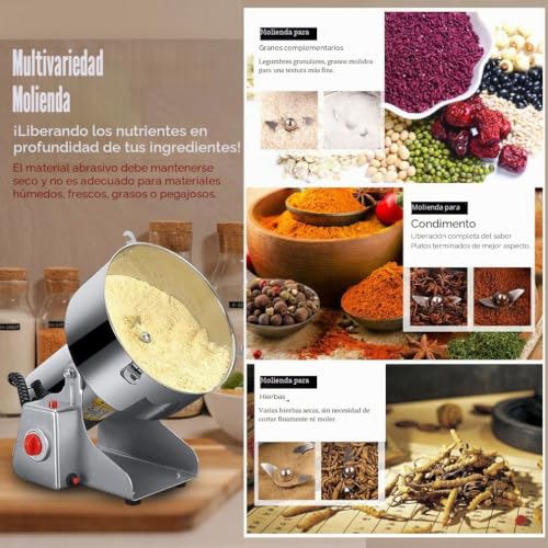 Miniatura 2 de Lejieyin 1000g Molino De Cereales Eléctrico De Acero Inoxidable, Oscilante Molinillo De Alta Velocidad Protección De Sobrecarga, Máquina De Moler Para Hierba Maíz Especias Hogar
