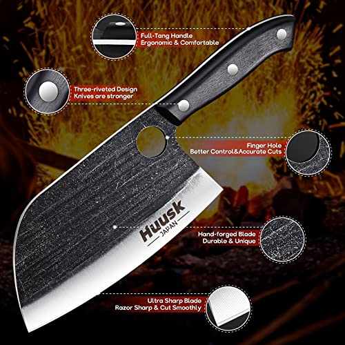 Huusk Serbian Chef Knife Hand Forged Meat Cleaver With Sheath High Carbon Steel Full Tang Knife Heavy Duty Butcher Knife For Kitchen Or Camping Outdoor Ideal Gifts #TOP2