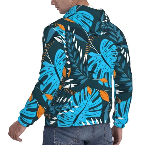Summer Tropical Leaves Men'S Casual Sweatshirt Hoodie, Long Sleeve Hooded Pullover With Pocket And Drawstring4