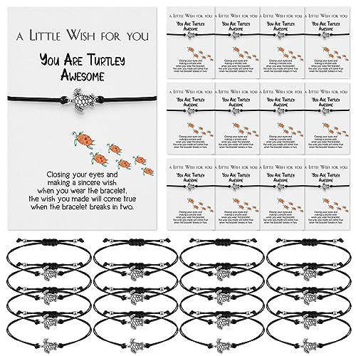 50 Sets Good Luck Charms Employee Appreciation Gifts Sea Turtle Bracelets Good Luck Bracelets with Wish Cards Inspirational Turtle for Teachers Women Coworker Leaving Gifts