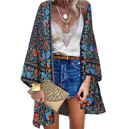 Women's Boho Long Kimono Cardigans Lightweight Beach Bathing Suit Cover Ups Casual Long Sleeve Tops