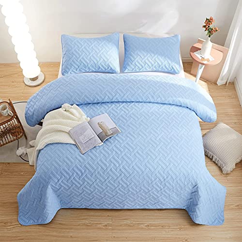 Image of BSB HOME 100% Cotton Ultrasonic 280 Tc Solid King Size Plain Quilted Bed Cover /Bedspread /Rajaai with 2 Pillow Case, (Luxurious, Aqua, 90X100 Inches, 254X228 cm)