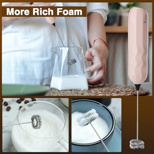 Image of SUPRUS Ultra Fast Handheld Milk Frother Double Whisk with Stand 2 Batteries Stainless Steel for Lattes Cappuccino Matcha Hot Chocolate Coffee Bar Accessories Kitchen Gadgets Gift (Pack of 2)