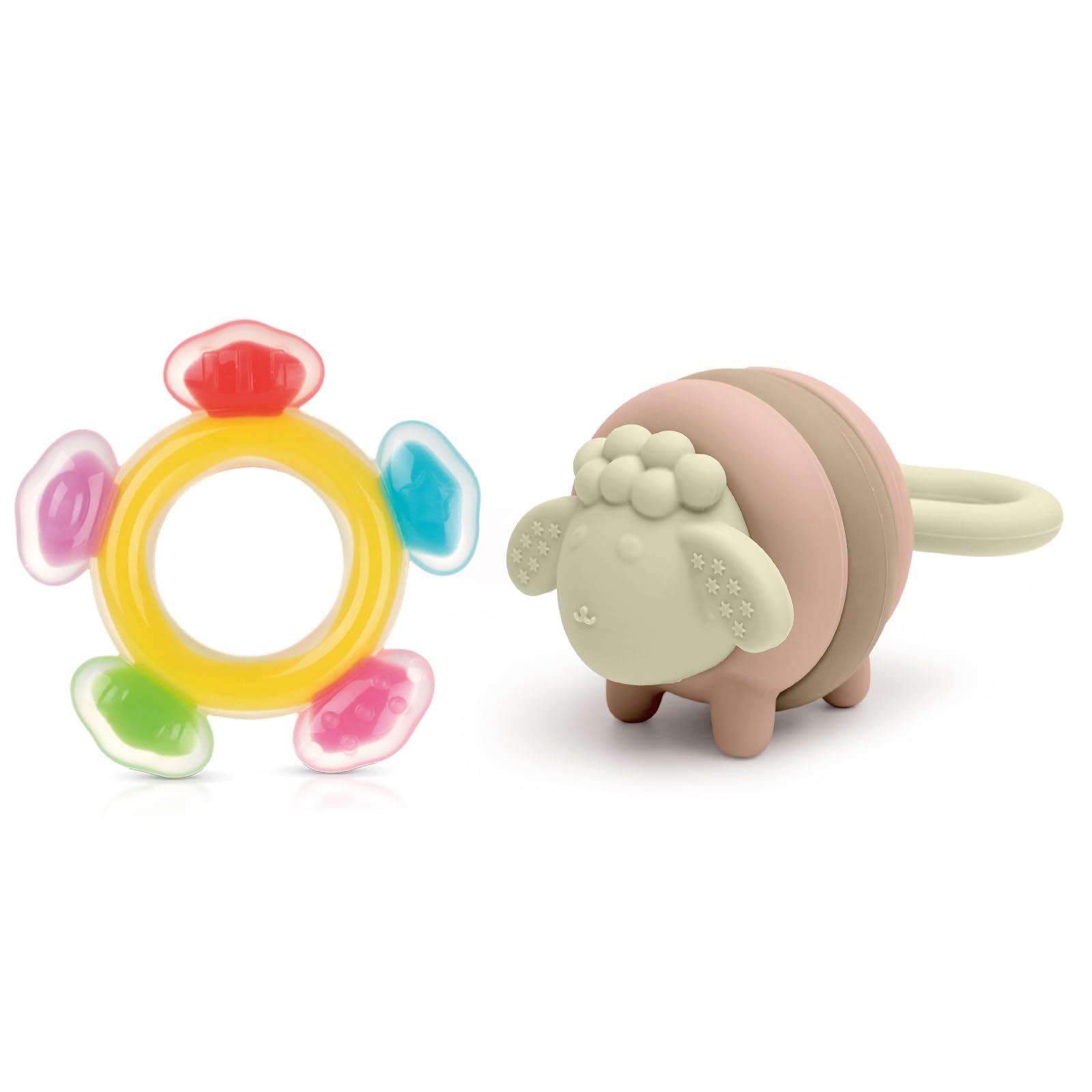 haakaa Silicone Ferris Wheel Teether&Twisty Tilly Silicone Sheep Teether,Freezer Teething Toy for Babies 3-6 Months,Soft Textures for Sore Gums, Safe Soothing Cold Relief,BPA Free