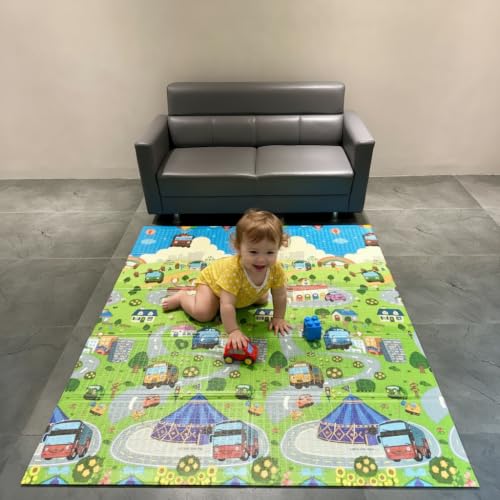 Image of Premium Reversible Baby Play Mat | Extra Large Soft Foam Crawling Mat for Babies & Toddlers | Non-Slip, Waterproof, Easy to Clean | Multicolor Foldable Learning Play Mat for Indoor & Outdoor (6.5 X 5 ft, 0.8 cm Thickness) Teddy-Village