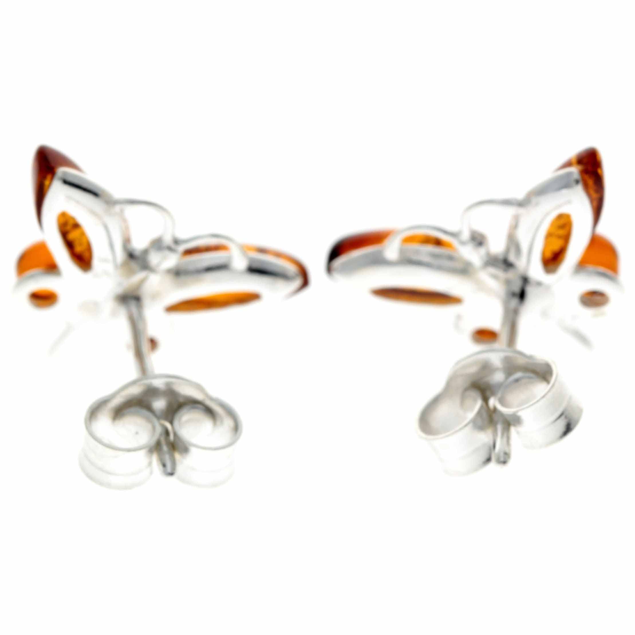Orecchini a perno in vera ambra baltica e argento Sterling 925, a forma di farfalla, 8494, 7x3, 3x3 mm, 1.5 x 1.1 cm, Argento, Ambra