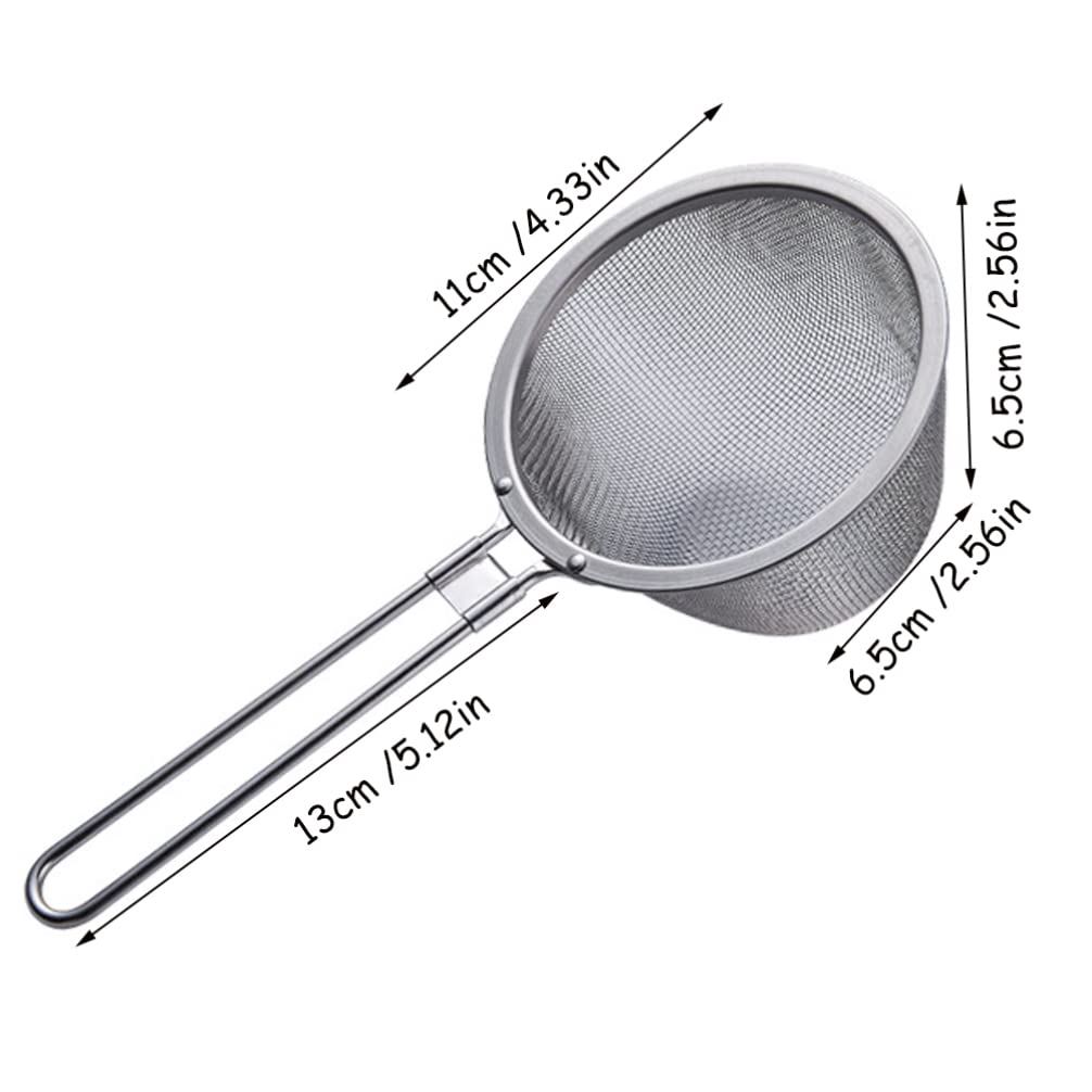 2 coladores de acero inoxidable: colador de malla fina con mango, cucharón para cocinar y freír, colador de metal, fideos espaguetis (plateado)