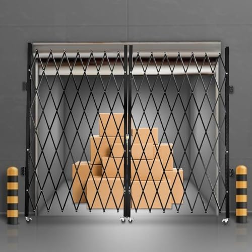 Double Folding Security Gate with Casters, Metal Safety Barrier for Home, Yard, Patio Entryway, Child & Pet Proof, Adjustable Width, Easy Install