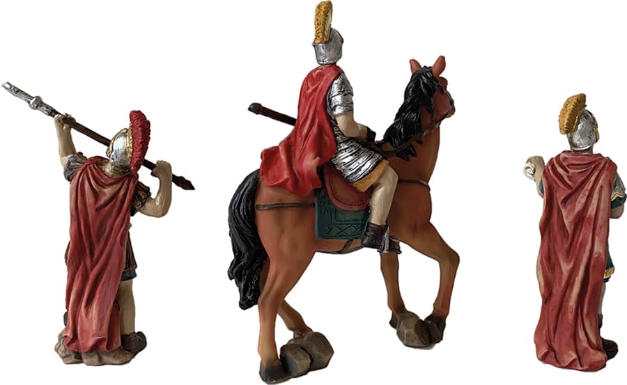 FADEDA 3 figuras de la pasión: 3 soldados, altura: 9 cm, pintadas a mano, figuras de belén detalladas, decoración de mesa de Navidad, accesorios de pesebre