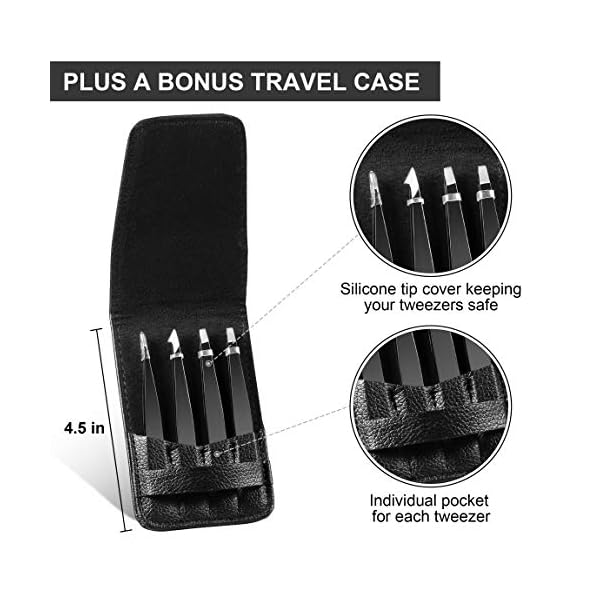 Upmore 4x Pinzette Set Edelstahl - schwarz Augenbrauenpinzette Set Schere Pinzette, gerade schräge spitze Zupfpinzette Splitterpinzette Spitzpinzette für Frauen und Männer – Bild 6