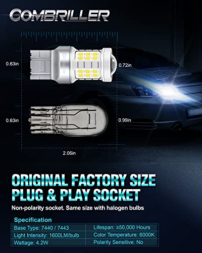 image for Combriller 7443 Led Bulb White 6000K, T20 7441 7444 7440 7443 Led Bulb