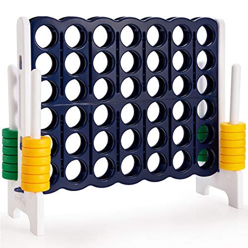 COSTWAY Jumbo 4 to Score Giant Game Set 4 in A Row for Kids and Adults 35FT Tall Indoor Outdoor Game Set with 42 Jumbo Rings Quick Release Slider Perfect for Holiday Party Family Game