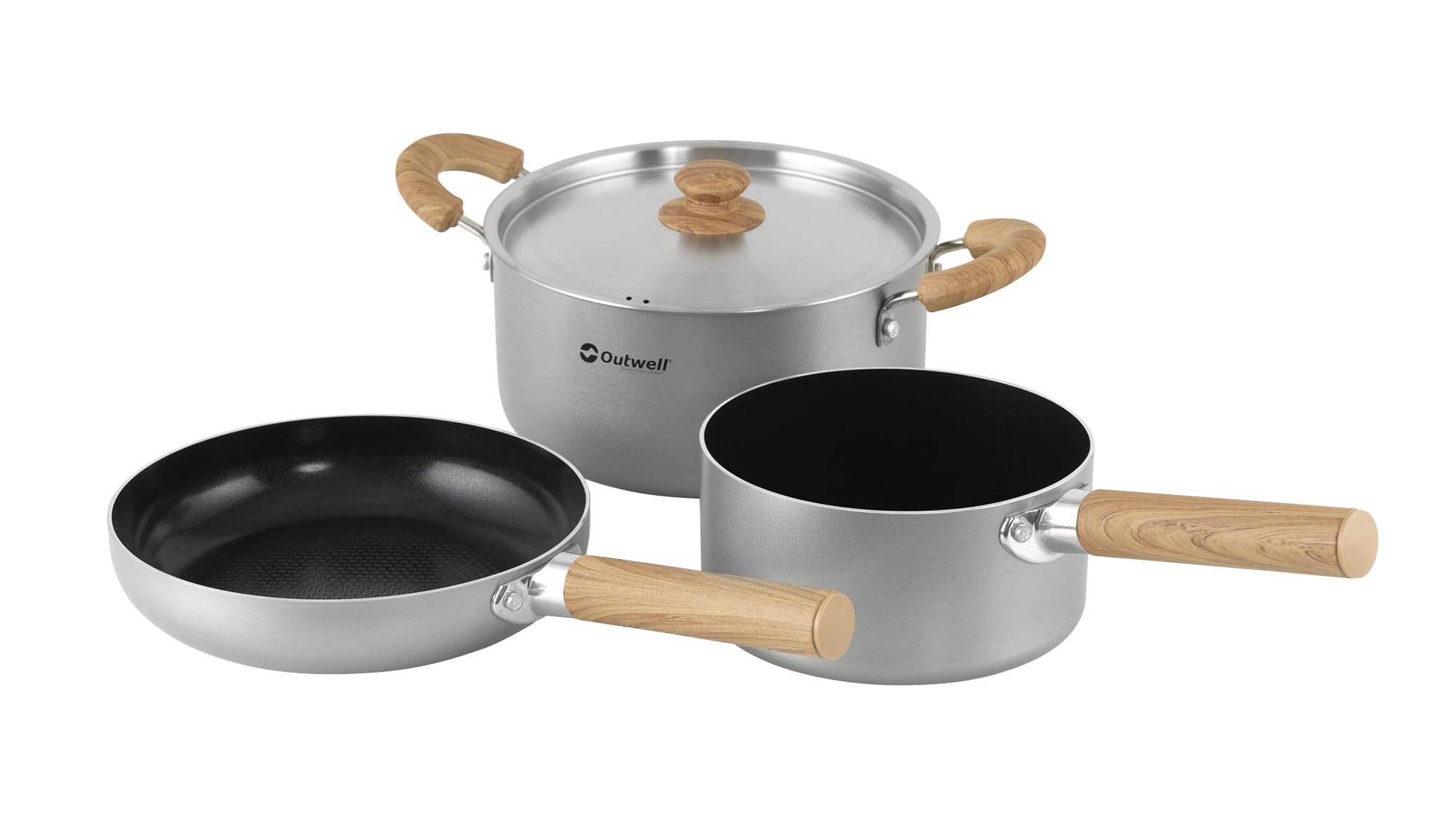 Outwell Feast Ceramic Cookware Set Non-Stick Camping Pots & Pans Set with Detachable Handles, Induction Compatible Aluminium Cooking Set with Carry Bag
