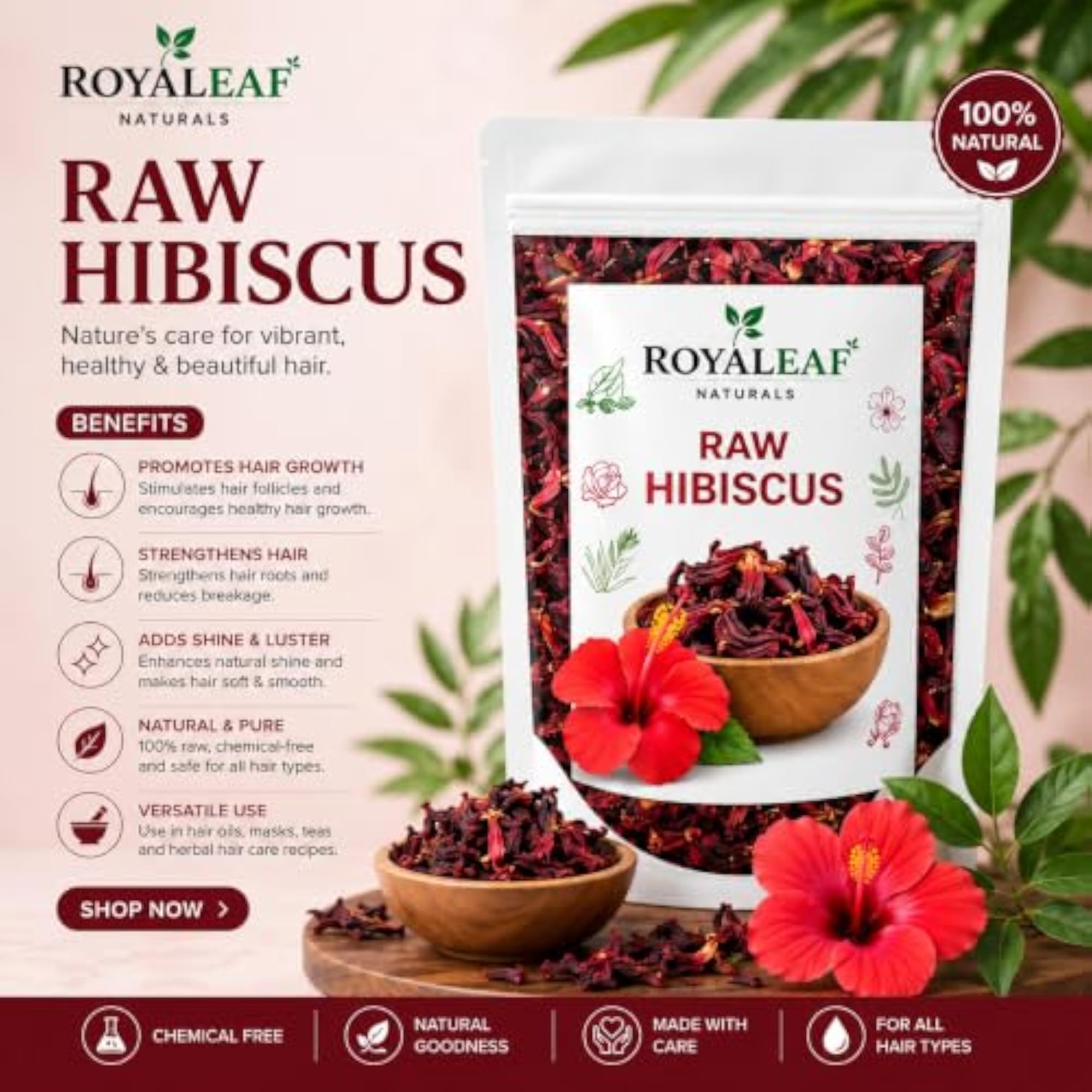 Dried Hibiscus Flower for Hair Care & Face Pack, 100g