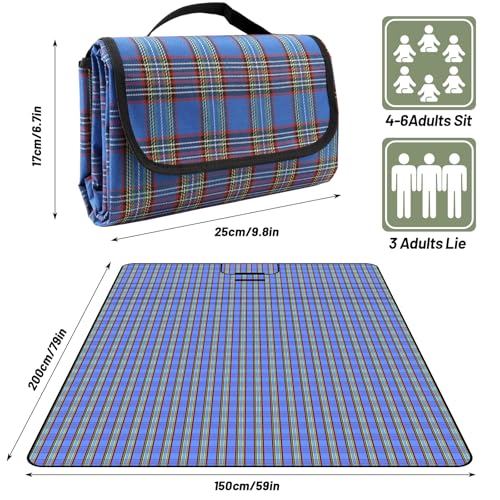 BAXIWUY Picknickdecke Strandmatte Camping Decke Stranddecke mit wasserdichter Unterseite Camping Zubehör Outdoor Decke für Strand, Picknick, Camping und Wandern 150 x 200 cm (Blue)