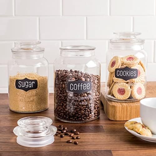 Glass Canister Set for Kitchen or Bathroom, Sugar Packet Holders,  Apothecary Glass Food Storage Jars with Airtight Lid and Chalkboard Labels  - Set of ...