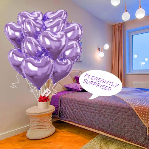 Image of Light Purple Heart Balloons,18 Inch Light Purple Foil Mylar Love Heart Shaped Balloons for Anniversary Wedding Engagement Celebration Birthday Party Baby Shower Valentines Decorations(12Pcs)