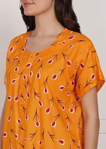 Image of Women Cotton Nighty Combo Pack of 2, Printed Maxi Nighty Gown, Short Sleeve Cotton Nightdress, Soft Breathable Ankle Length Sleepwear Nightwear for Ladies, Free Size