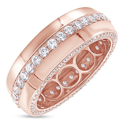 Men’s Eternity Wedding Band with Moissanite & Lab Grown Diamond in 925 Sterling Silver & 10K/14K Solid Gold, Stackable Comfort Fit Anniversary or Engagement Ring, 1.50 CTTW