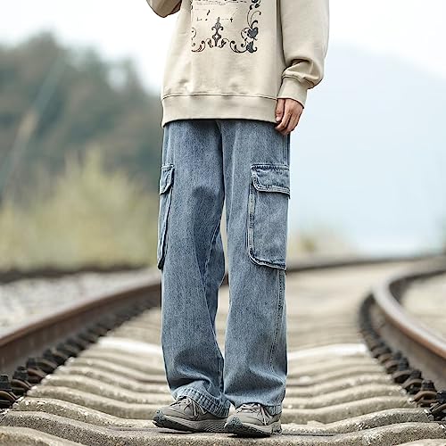 Men Punk Baggy Jeans Gothic Straight Leg Streetwear Y2K Cargo Denim Troursers Fairy Grunge Flap Pocket Relaxed Pants2
