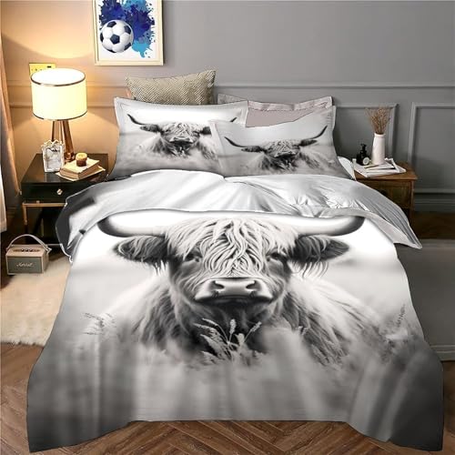 Parure de lit garçon Vache des Highlands 140x200cm avec housse de couette douce 3D - 6