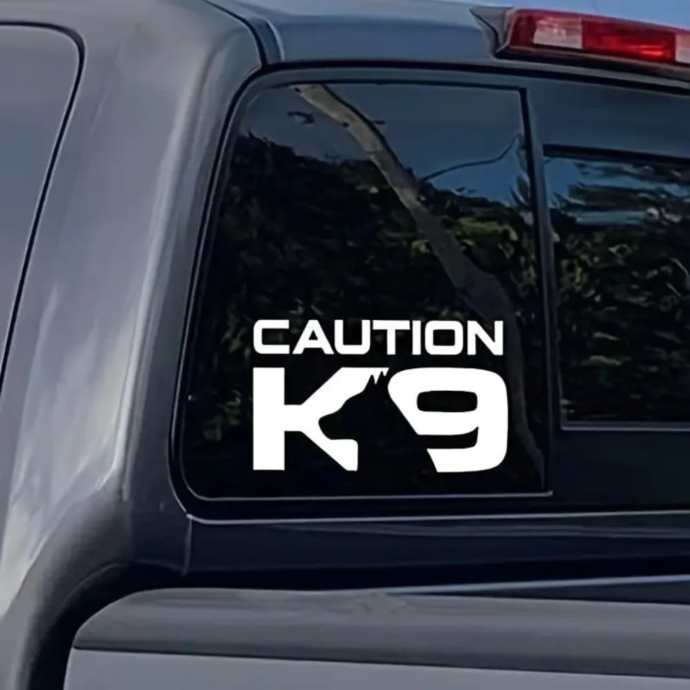 2PCS Caution K9 Car Stickers, 6.69"x3.94" Waterproof Vinyl Decal for Bumper, Rear Windshield, Truck, Wall, Laptop, German Shepherd Decal | Car Accessories | #AZ187 (White)