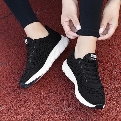 HINDOLA Women Mesh Walking Shoes Knit Slip on Fashion Breathable Comfortable Sneakers Lace Up Tennis Lightweight Women Shoes2