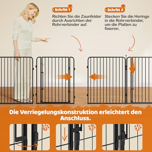 Yaheetech Welpenauslauf 8-teilig 80cm hoch, Welpenlaufstall mit integriertem Schloss, Geräuscharme Rohre, Bodenschoner, 8 mm Verstärkte Metalldrähte, Hundelaufstall für Wohnung & Garten