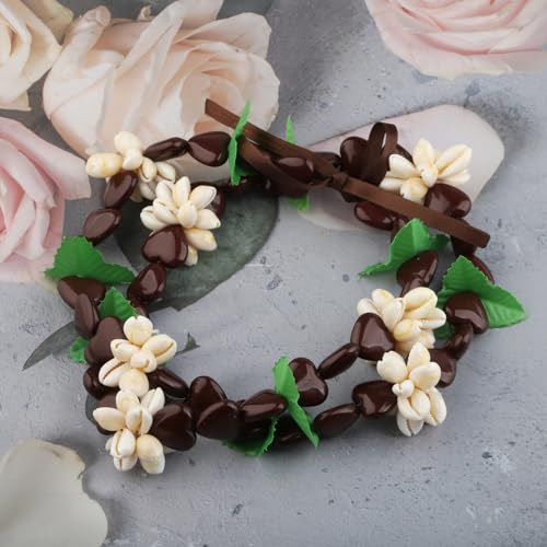 KUIYAI Hawaiian Kukui Nut Necklace with Chunky Heart-Shaped Beads Ribbon Tie Closure2