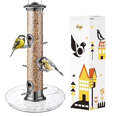 iBorn Bird Feeders Seed Catcher for Outside Hanging 6 Port Bird Feeder for Cardinal Birds Aluminium Metal,Brushed Black Nickel Finishing 14 Inch 6 Port (Seed is not Included)