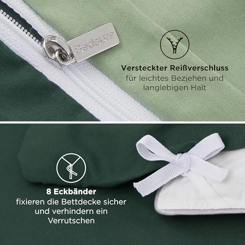 BEDSURE Bettwäsche 220x240 3tlg Mikrofaser - Salbei/Dunkel, 80x80 Kissen – Ansicht 3