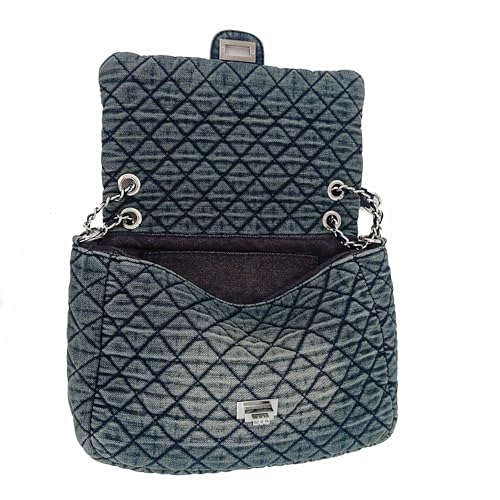 Image of M-ioi-M Quilted Denim Purse, Shoulder Bag for Women, Crossbody Flap Tote Bag,Silver Chain Hobo Bag, Vintage Washed Jean Purse