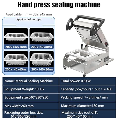 Máquina selladora manual de alimentos para bandejas de sándwich, sellado de restaurante y comida para llevar, 7-8 sellos por minuto