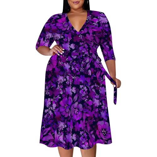 Image of PinkPatty Women's Plus Size Maxi Dress Print 3 /4 Sleeves V Neck Party Sundress Wedding Guest Dresses