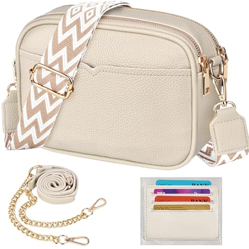 TEUEN Bolsos Bandolera Para Mujer, Cuero Bolso de Hombro Pequeña Bolso de Teléfono Móvil con 2 Correas de Hombro Ajustables Bolso Mano con 5 Compartimentos y 4 Ranuras para Tarjetas