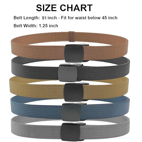 5-Pack Metal-Free Nylon Belts, 1.25 Inch Belts Lightweight TSA-friendly Outdoor Military Plastic Belt, Cut to Fit3