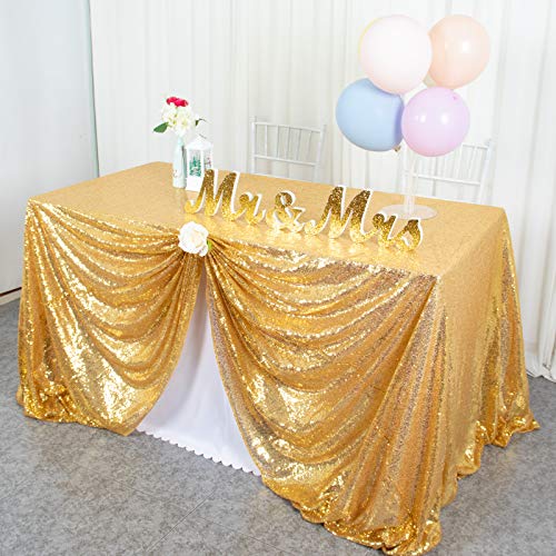 Or Nappe Sequin Tablecloth 48x72 Pouces Xmas Décorations pour La Maison Gitter Nappe pour Décorations D'événement De Fête De Mariage (48x72 Pouces, Or) (1,25x18m, Or)