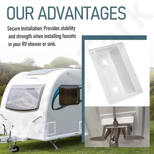 Image of RV Shower Faucet Bezel Stand Off Cover Plate - Durable ABS Bath Faucet Cover Replacement for Camper Trailer Motorhome, Prevents Leaking, Easy Installation (4 inch Hole Spacing)