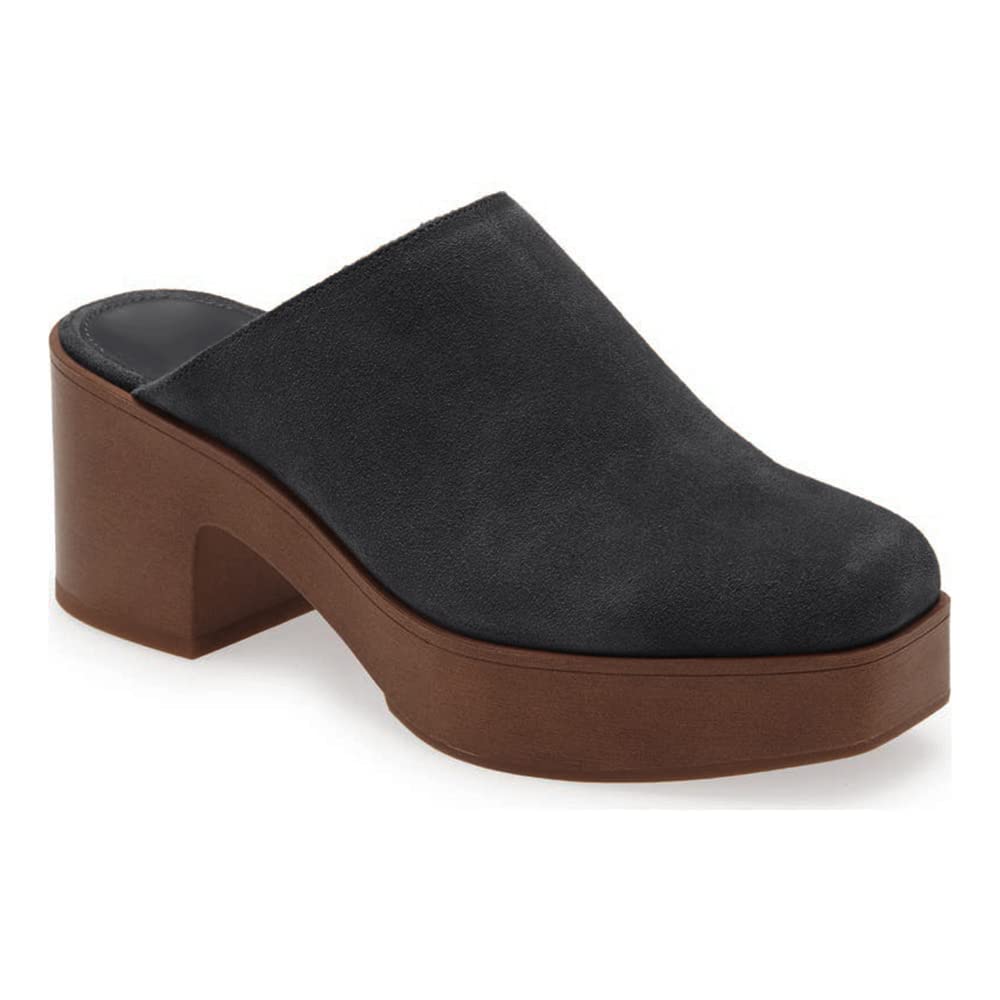 Juliet Holy Womens Clogs Platform Chunky Heel Wooden Mules Backless Closed Toe Slip on Shoes