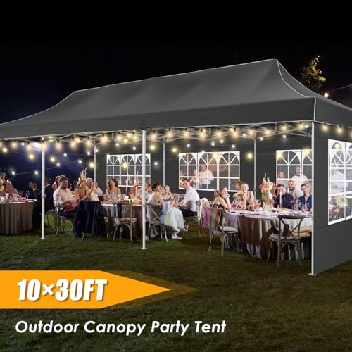 Image of HOTEEL Tents for Parties 10x30 Pop Up Canopy Tent Heavy Duty with 8 Sidewalls, Commercial Party Tent Event Wedding Instant Canopy Waterproof with Carry Bag, UV 50+, Thicked Hexagonal Legs, Black