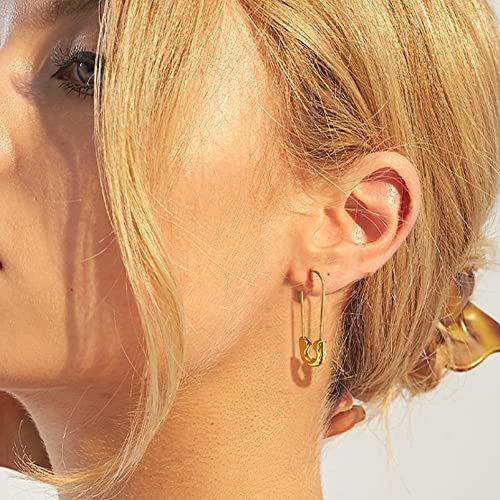 SANNYRA Safety Pin Earrings for Women, Gold Paperclip Earrings for Women Trendy, Minimalist Dangle Hoop Paper Clip Ear Hoop Studs Daily Jewelry2