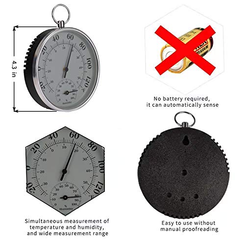 Indoor Outdoor Thermometer Wireless - Weather Dial Hygrometer Thermometer, No Battery Required Hanging Hygrometer For Wall, Table, Car, Greenhouse Or Decorative, Round 4" In Diameter #TOP1