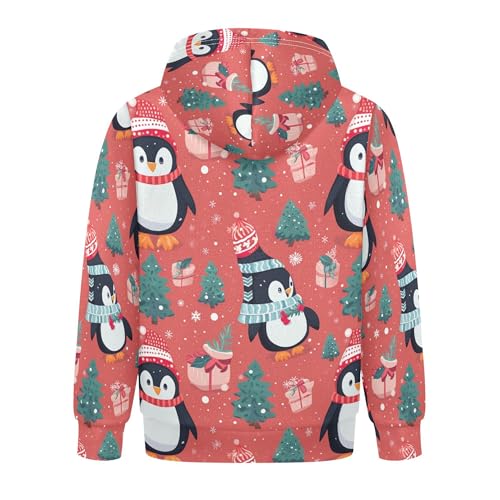 Kids Hoodies Sweaters Christmas Xmas Penguin Hooded Sweatshirts with Big Pockets for Boys Girls B04004252
