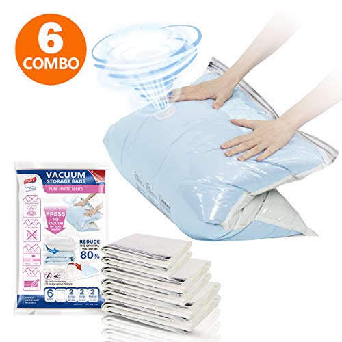 TAILI Vacuum Storage Bags for Duvet, Clothes Set of 6 Pack (2 Jumbo, 2 Large, 2 Medium) Compression Vacuum Bags for Bedding, Comforters, Coat, Quilt No Pump Needed Space Saver Bags Reusable for Travel