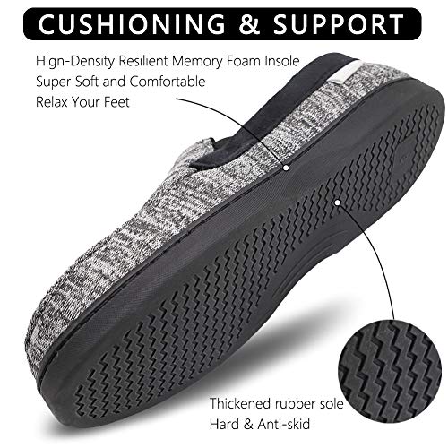 Mwfus Men's Comfy Memory Foam Moc Slippers Breathable Cotton Knit House Shoes Indoor Outdoor(Grey Stripes,Size 11)